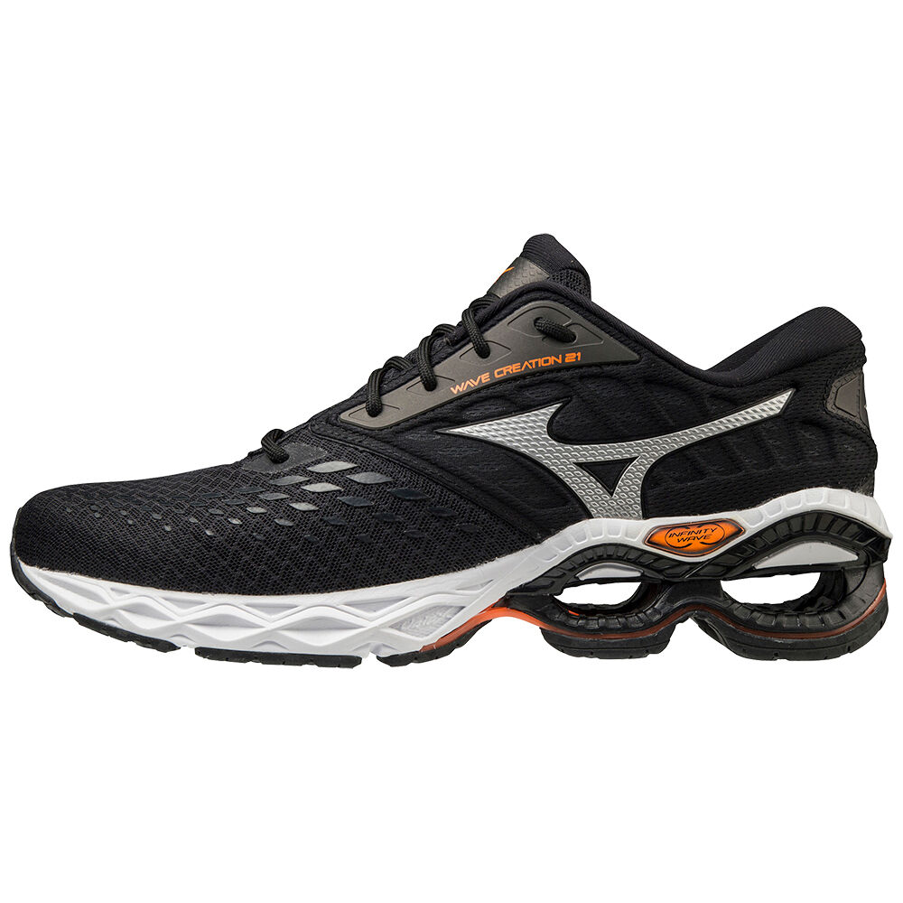 Panske Bezecke Topanky Mizuno Wave Creation 21 Čierne/Oranžové Vypredaj GKXY52941